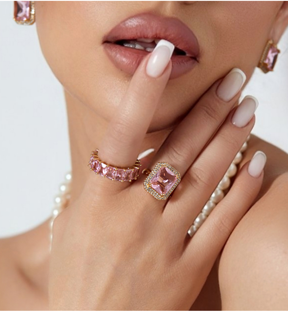 Pierścionek z różowymi kryształkami Pink Dream PRG0219