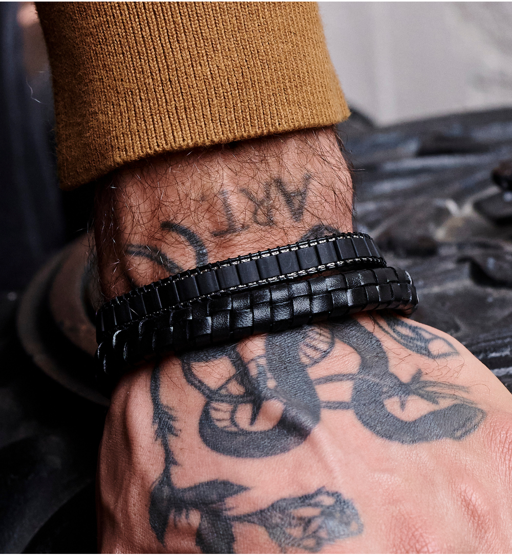 Bransoletka męska skórzana srebrna BMITC0924