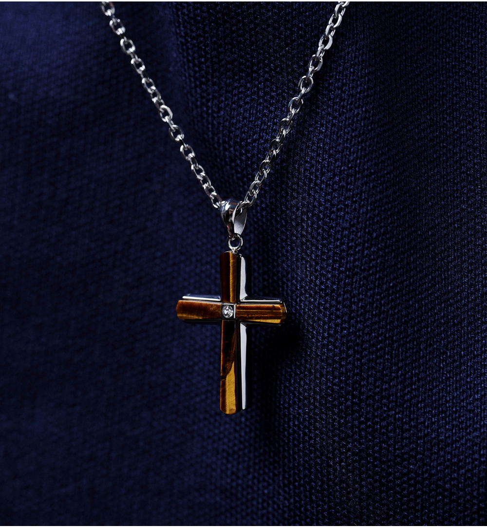 Naszyjnik z krzyżem i tygrysim okiem NMITC0197