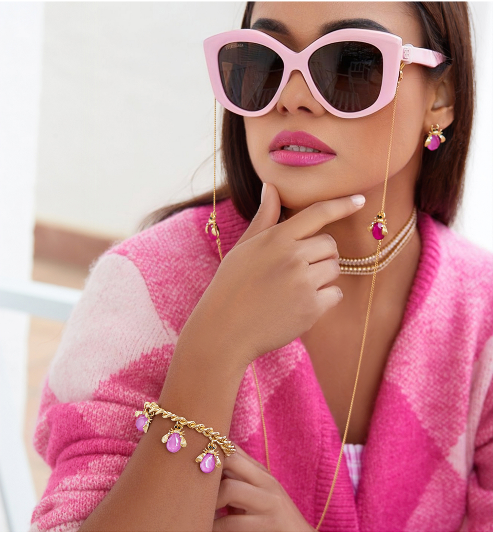 Kolczyki złote z kryształowymi żukami Pink May KMI0182