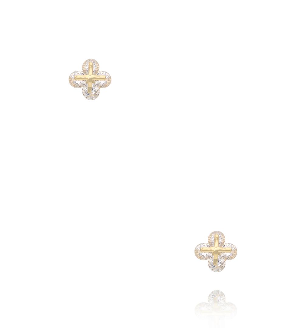 Zestaw złoconych kolczyków – koniczynka z cyrkoniami, cyrkonia i złota kuleczka KMB0022