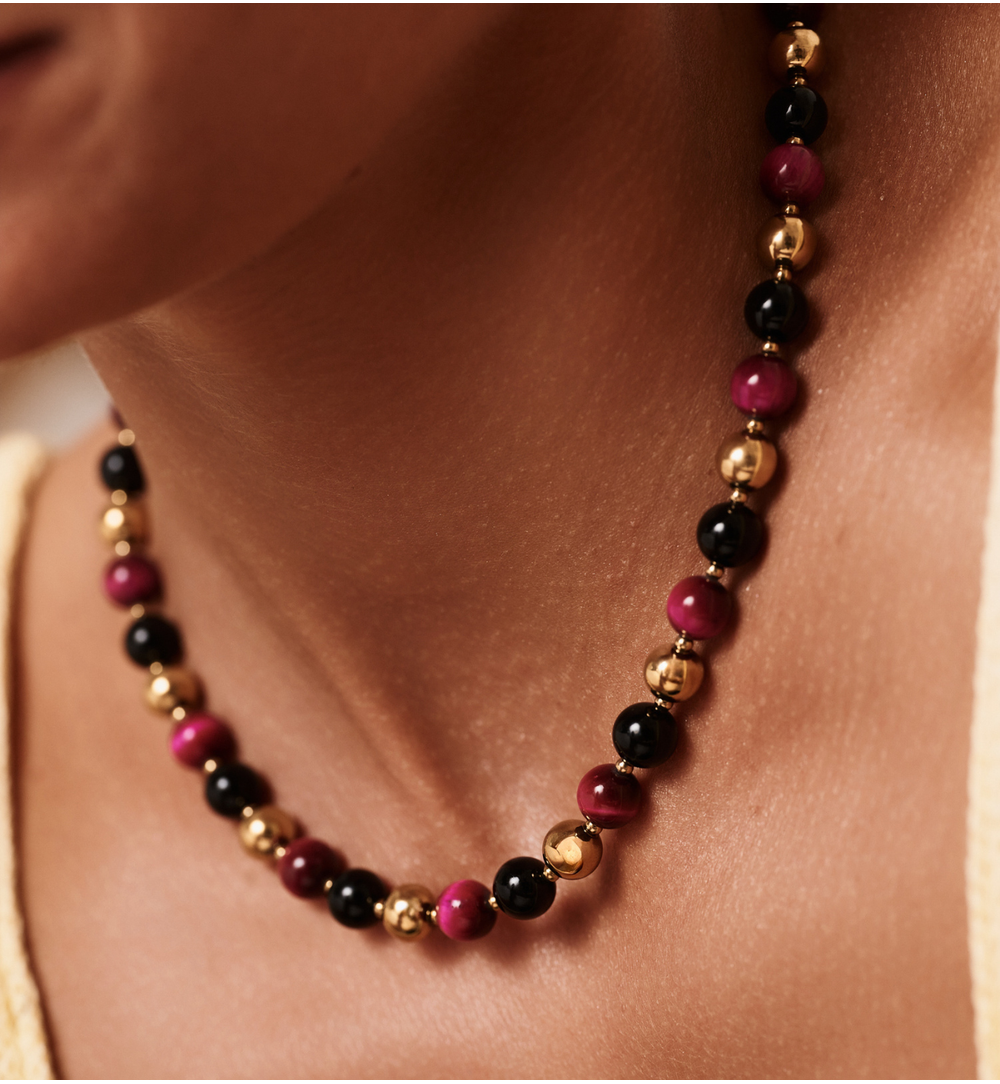 Naszyjnik z agatami i tygrysim okiem NPA1342