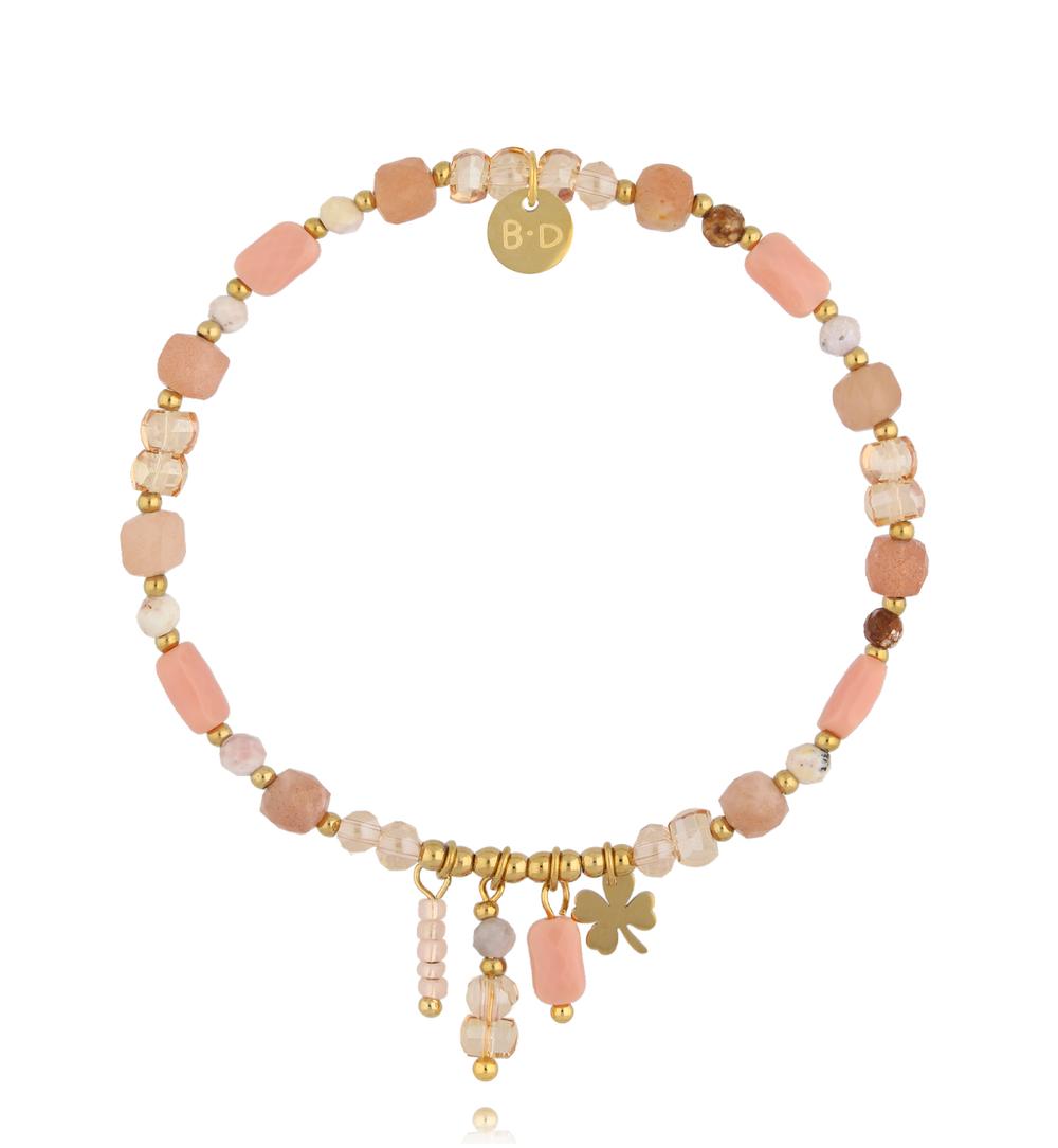 Bransoletka z kamieni słonecznych i kryształków z zawieszką koniczynki BTW3571