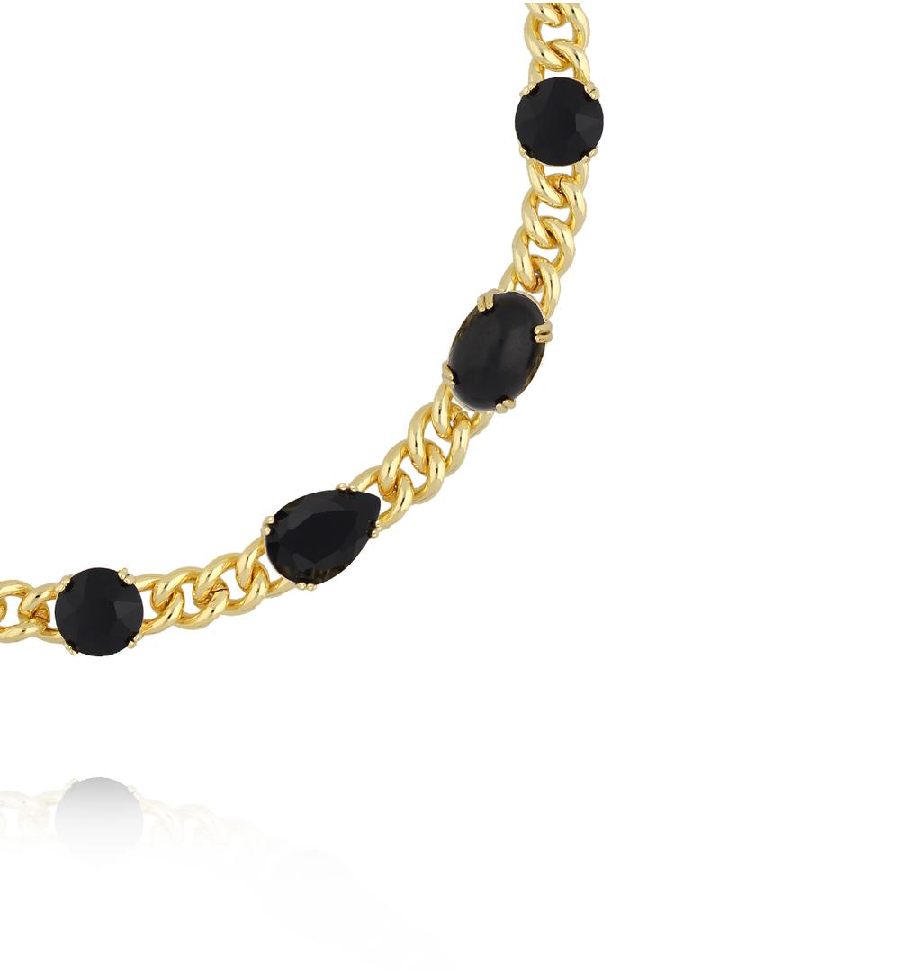 Naszyjnik łańcuch z czarnymi kryształkami NS0408