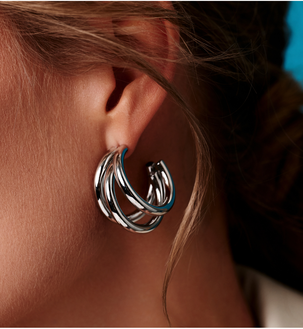 Kolczyki koła potrójne srebrne KSY0607