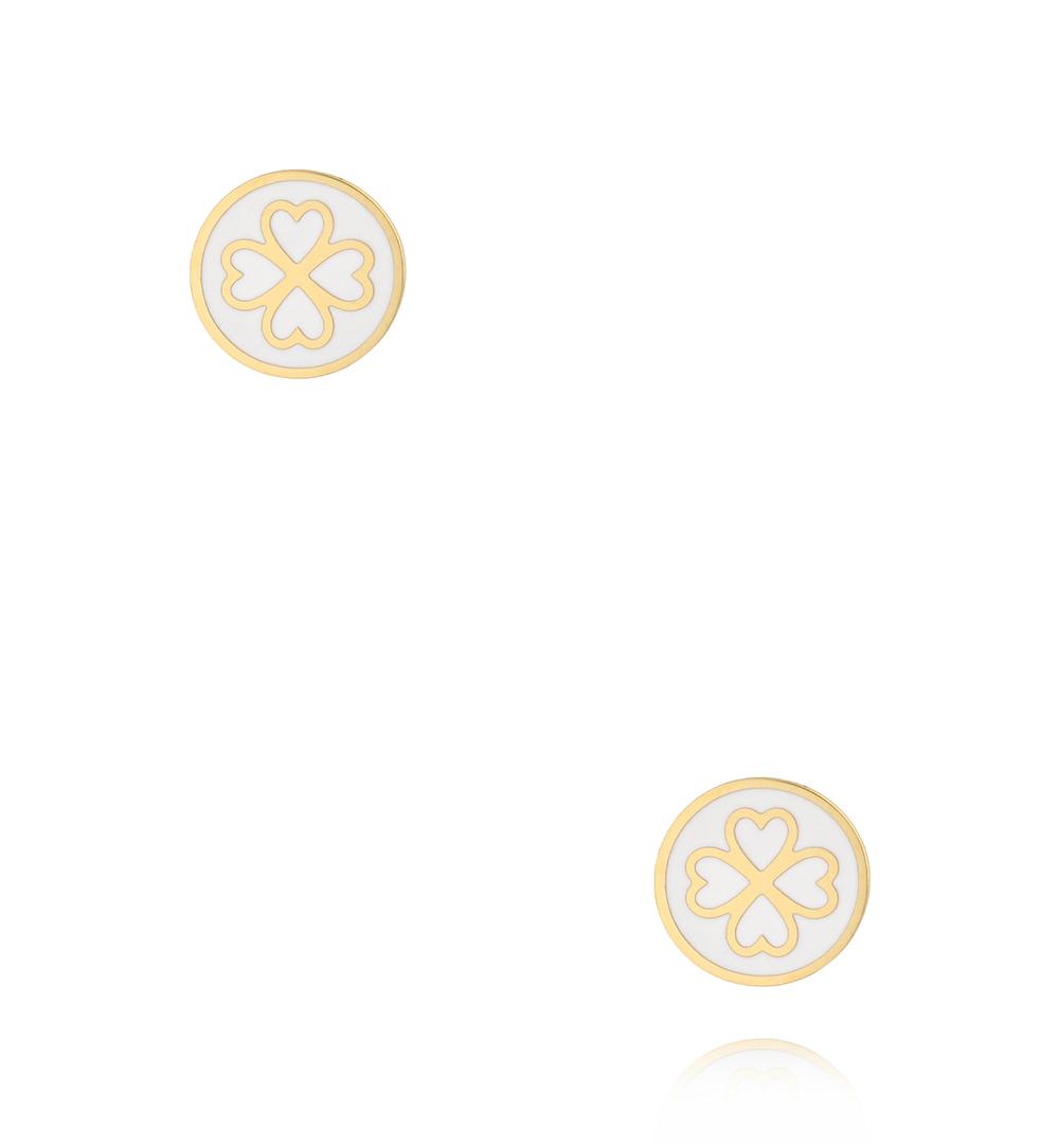 Kolczyk z koniczynkami i białą emalią KSA2526