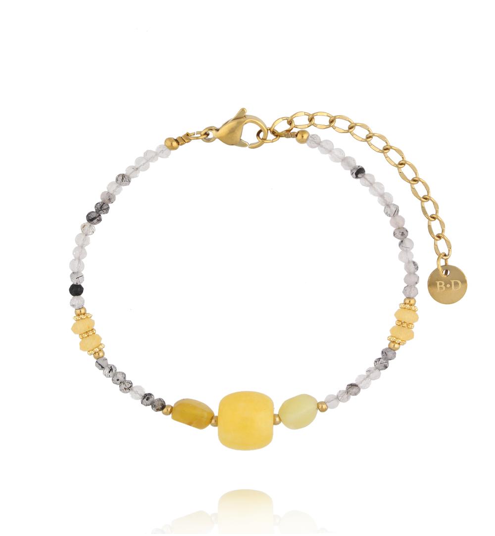 Bransoletka z kwarcem, żółtym opalem i kocim okiem BPA0612