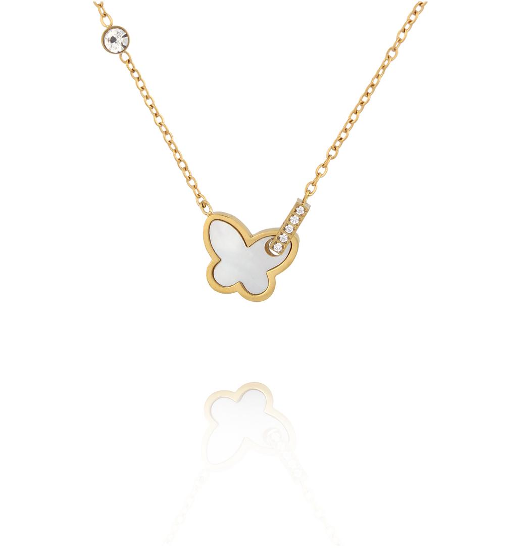 Naszyjnik z motylem i subtelnymi kryształkami w złotym wykończeniu NSY0906