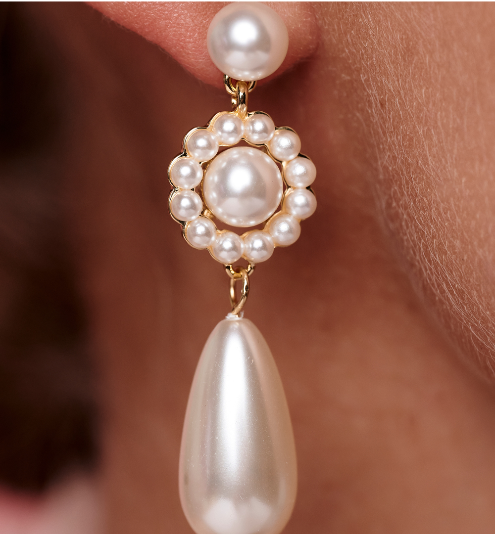 Kolczyki łezki złote z perłą KPE0174