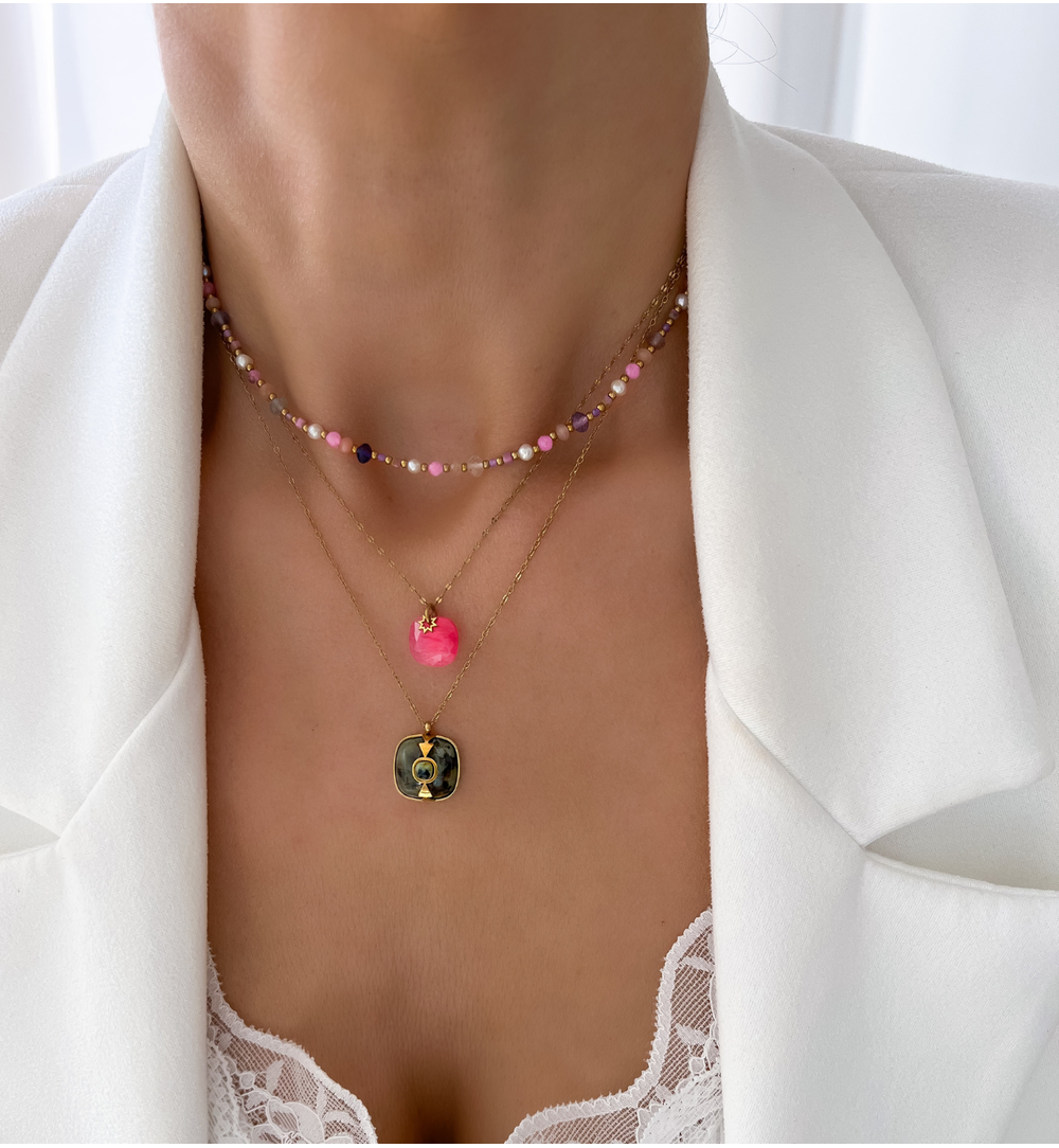 Naszyjnik z  jadeitem fuksjowym Island Elegance NPA1230