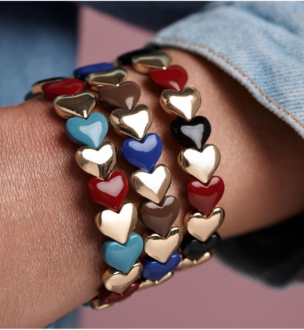 Bransoletka elastyczna z serduszkami w odcieniach granatu, brązu i złota BCR0089