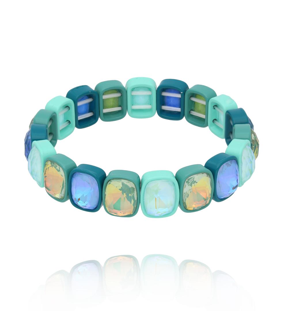 Bransoletka elastyczna z kryształami w turkusowej oprawie BCR0045
