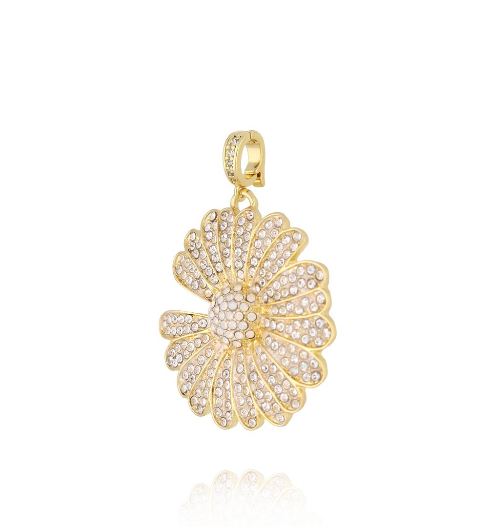 Charms złoty kwiat z błyszczącymi kryształkami CHSS0032