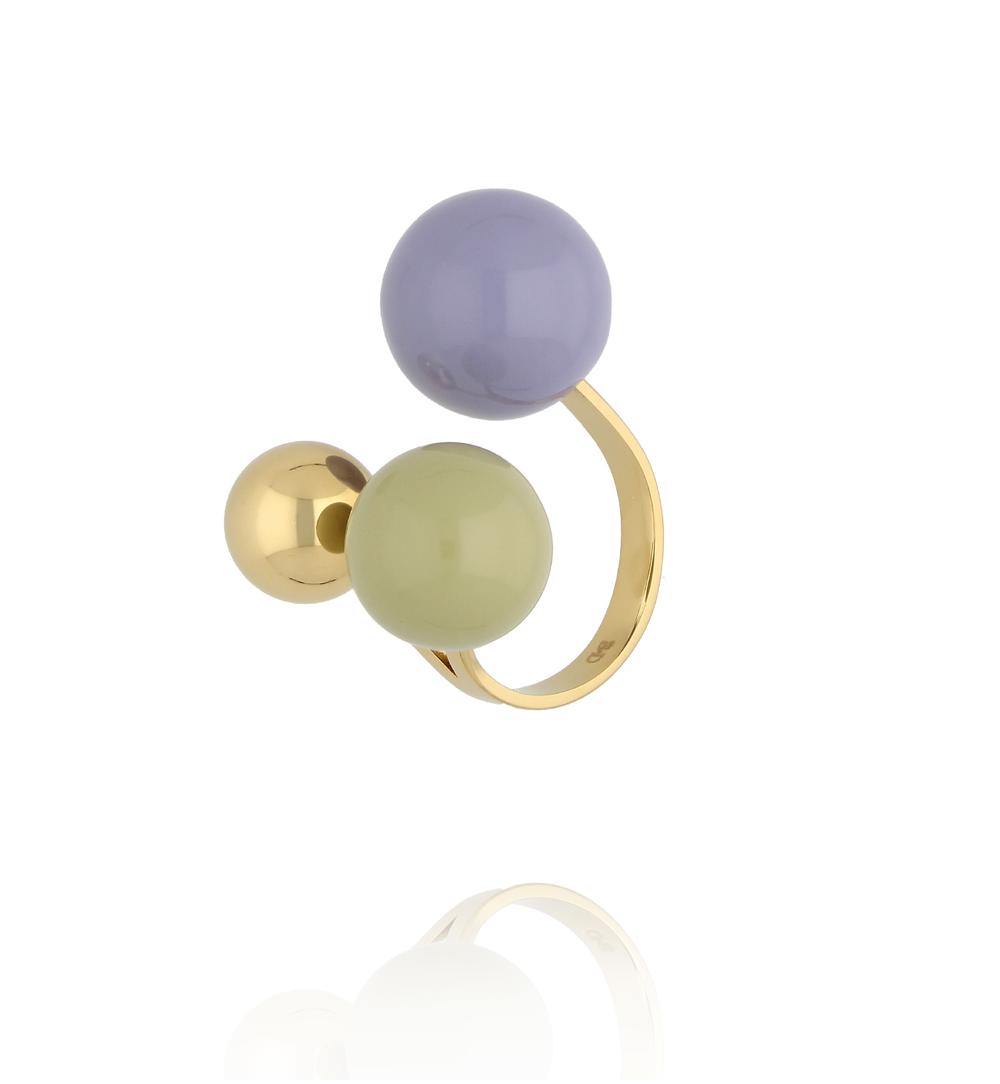 Pierścionek z kulami w odcieniach lawendy, pistacji i złota PSA1117