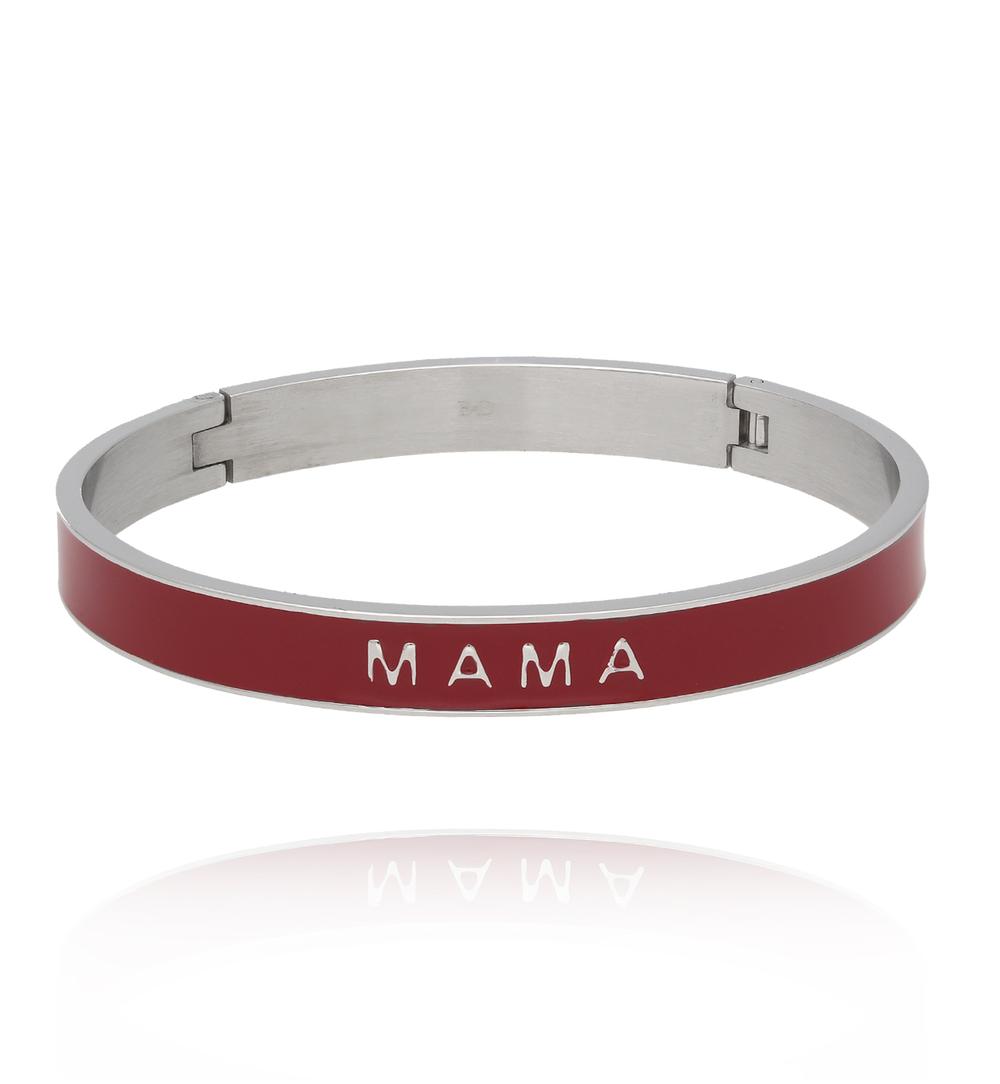 Bransoletka obręcz z bordową emalią i napisem Mama BSA0778