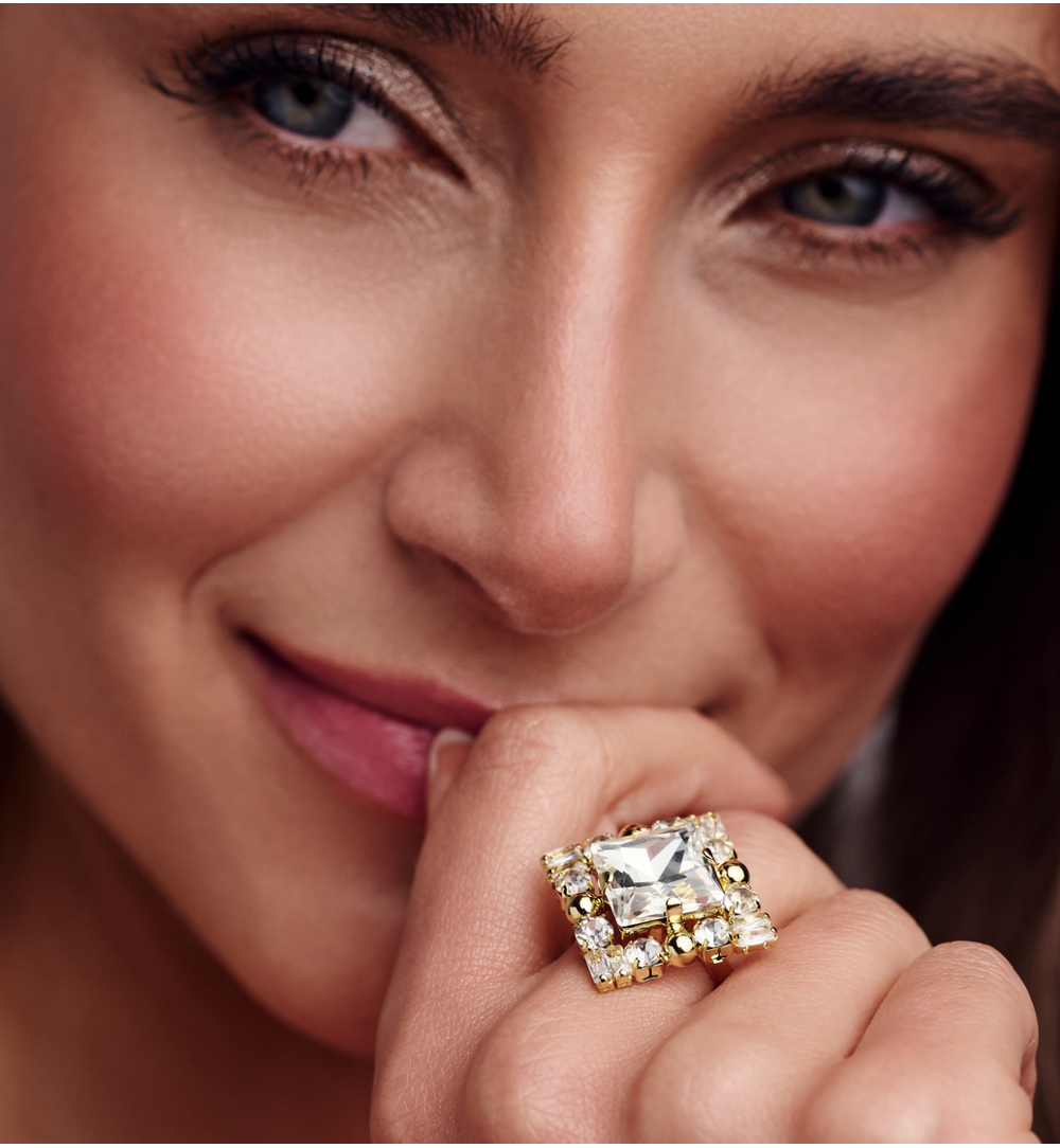 Pierścionek złocony z cyrkoniami – regulowany PSS0218