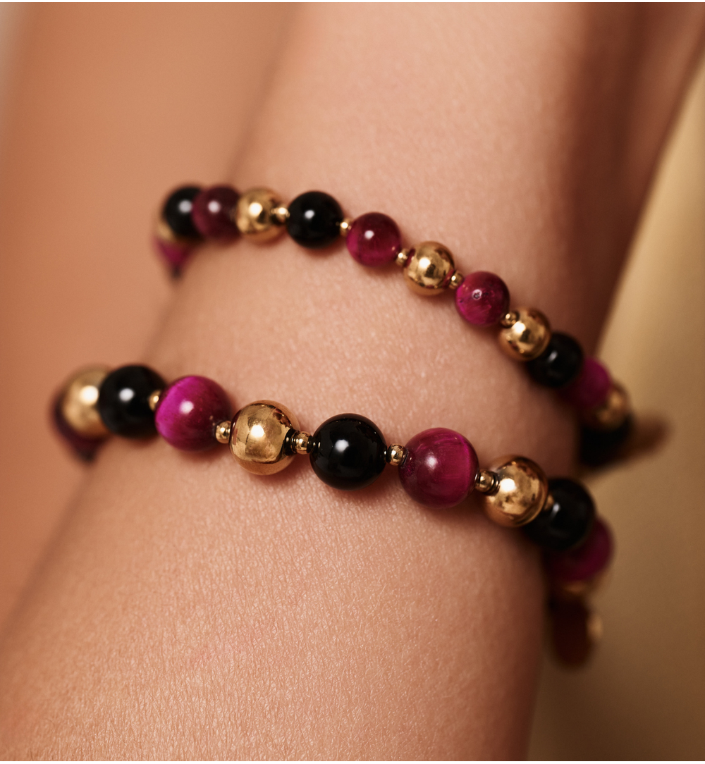 Bransoletka z agatami i tygrysim okiem BPA0528