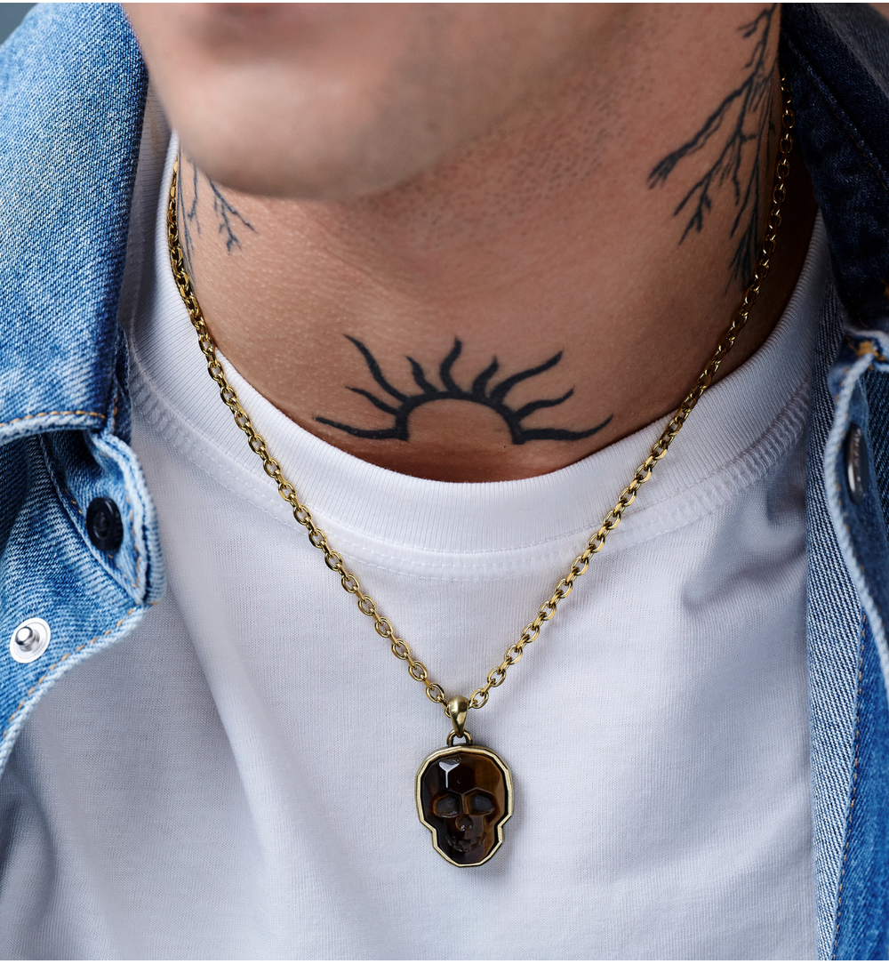 Naszyjnik z czaszką i tygrysim okiem NMITC0203