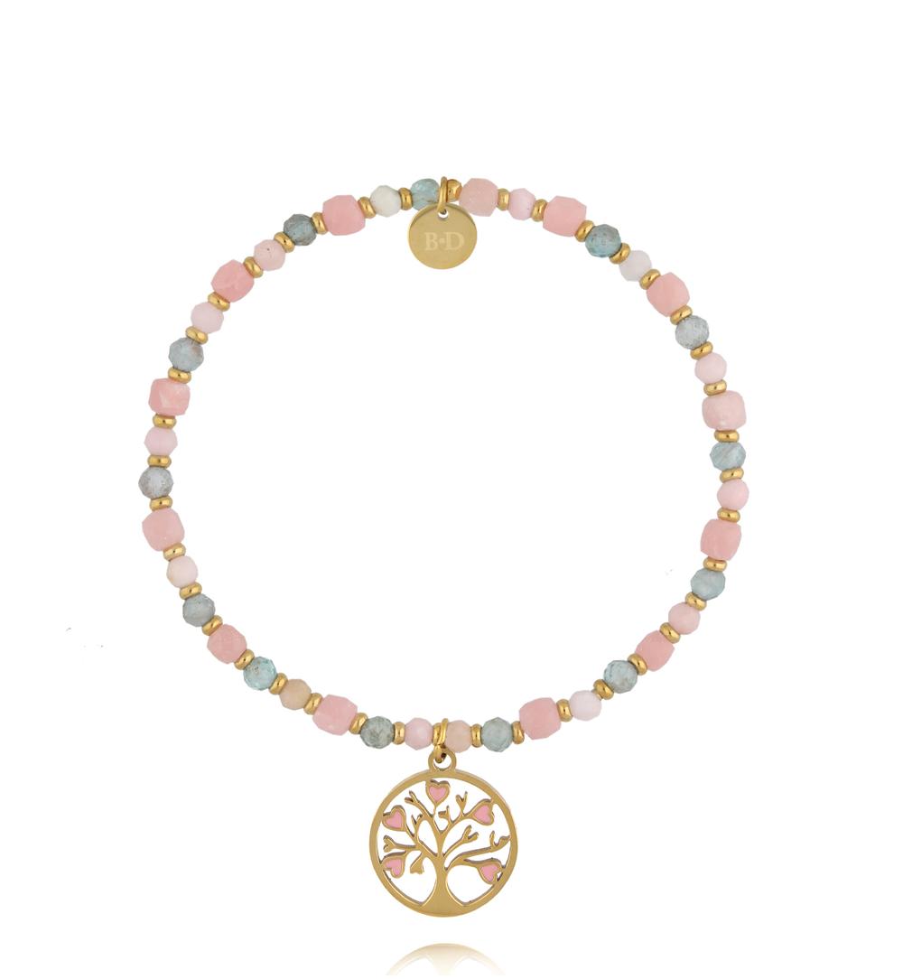Bransoletka z różowym opalem i apatytami z zawieszką Drzewo Życia BTW3697