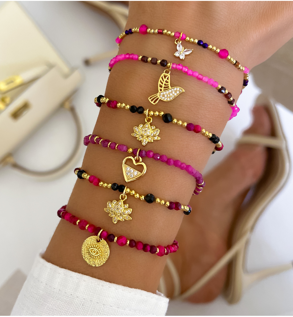 Bransoletka złota z jadeitami i granatami BTW2781