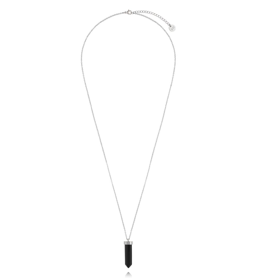 Naszyjnik z czarnym agatem na srebrnym łańcuszku NLB0369