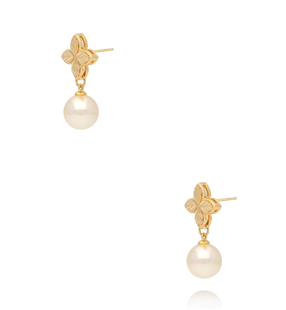 Kolczyki z perłami i koniczynkami złote KSS2186