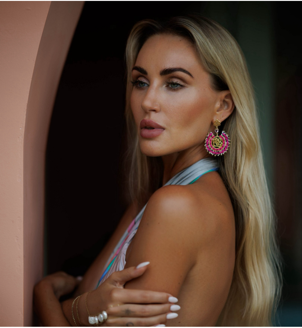 Kolczyki fuksjowe z różą Sanur KBI0010