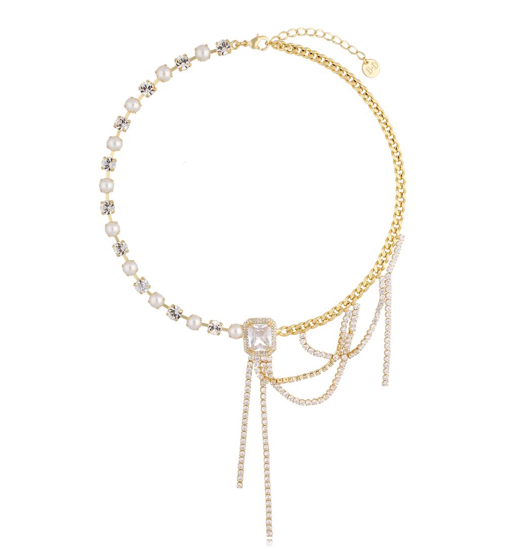 Naszyjnik z kryształem i łańcuszkami transparentny Majestic NS0141