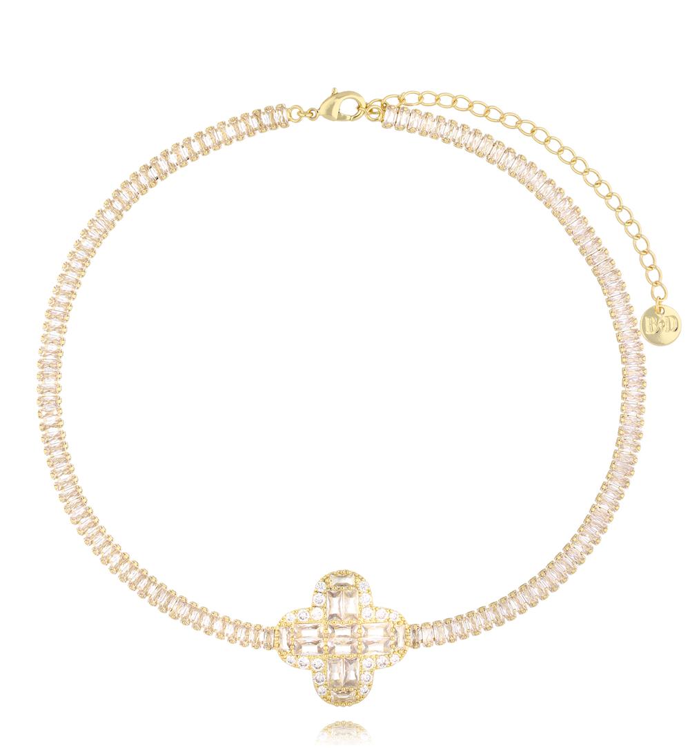 Naszyjnik złoty z kryształową koniczynką Cristal Clover NS0264