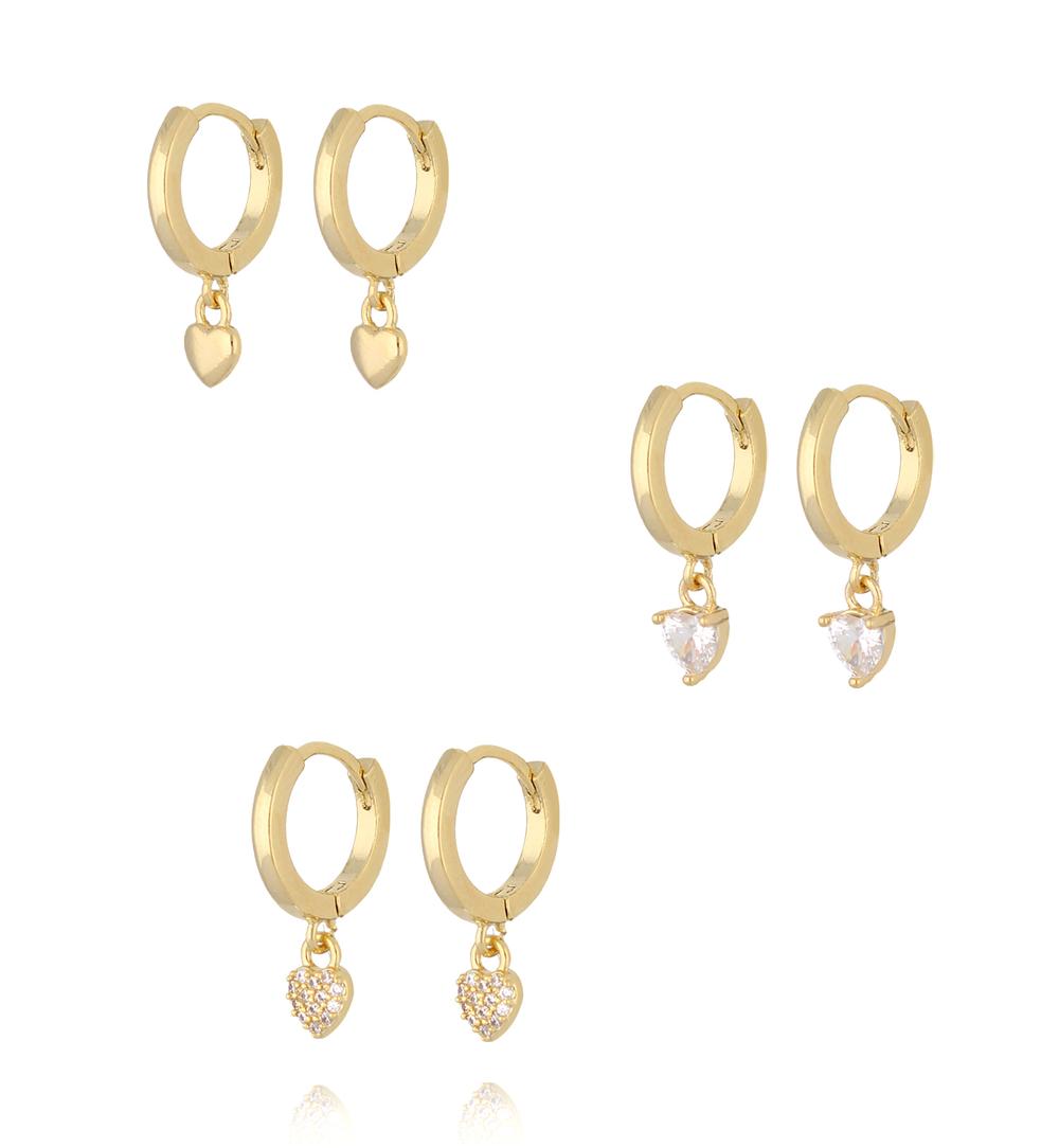 Zestaw złotych kolczyków kółek z zawieszkami KLU0182