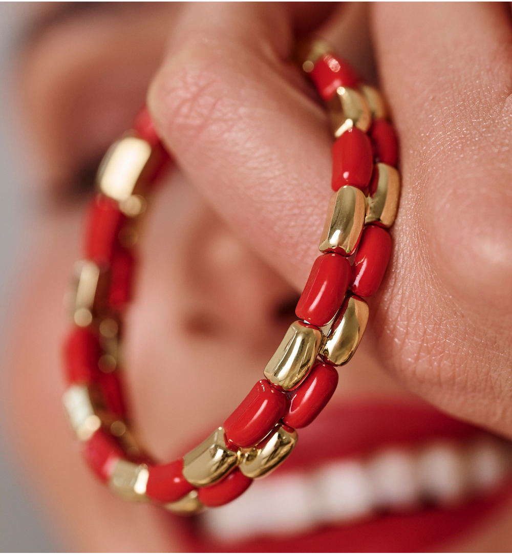 Bransoletka czerwono-złota z geometrycznych ogniw BCR0030