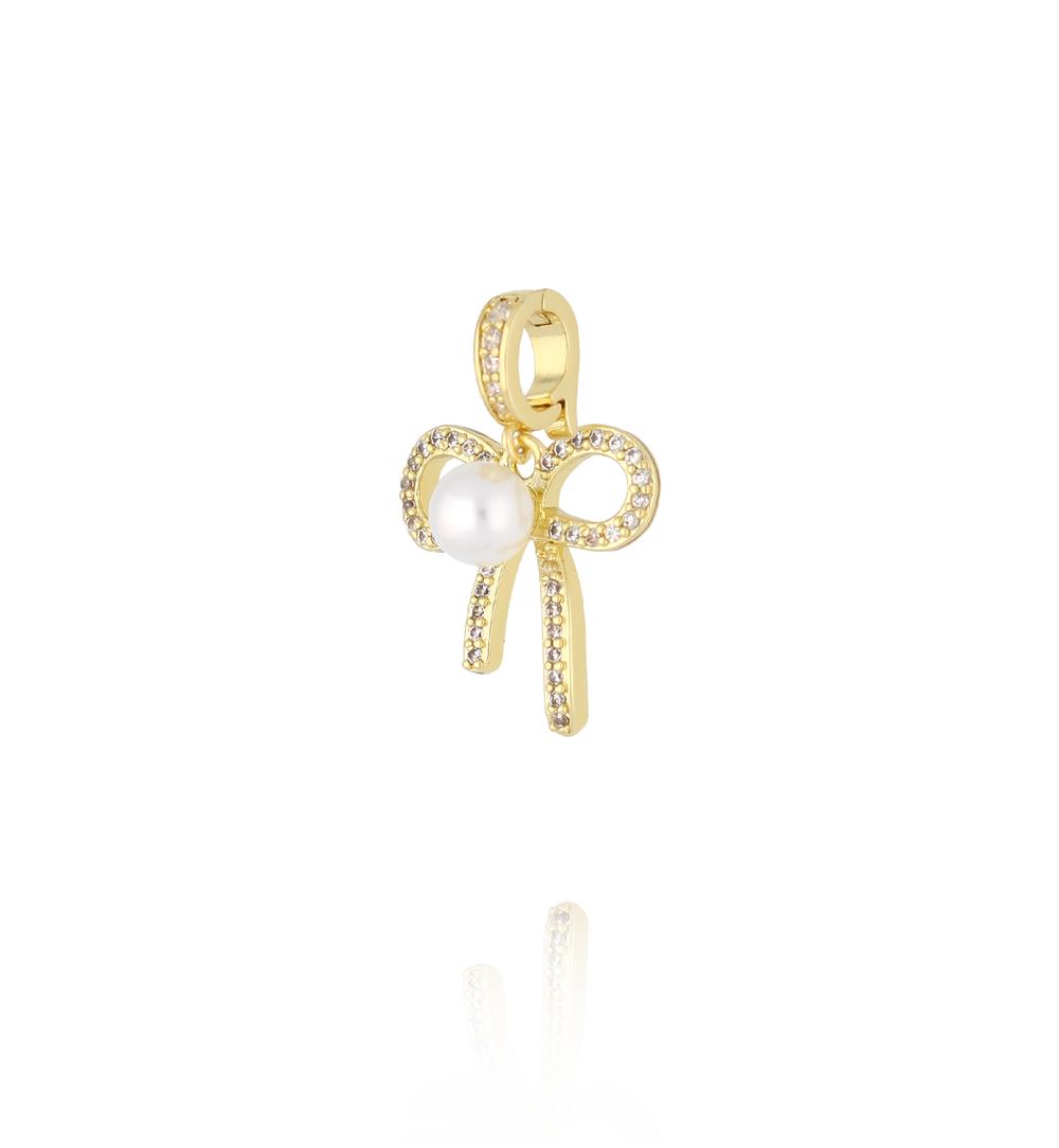 Charms złota kokardka z perłą i cyrkoniami CHSS0052