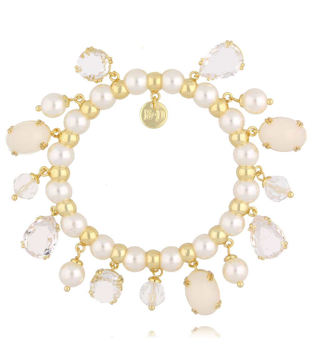 Bransoletka złota z beżowymi kryształkami BSS0265