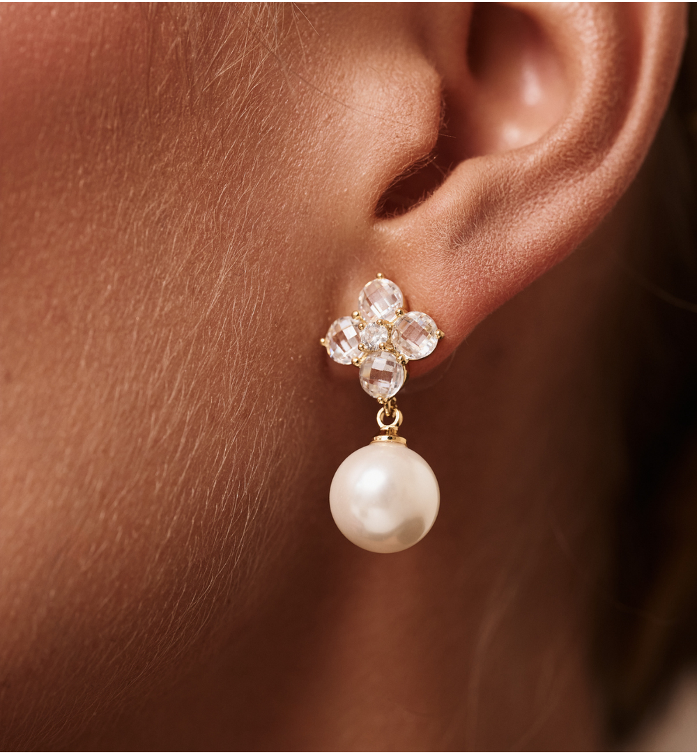 Kolczyki z koniczynką i perłą złote KPE0181