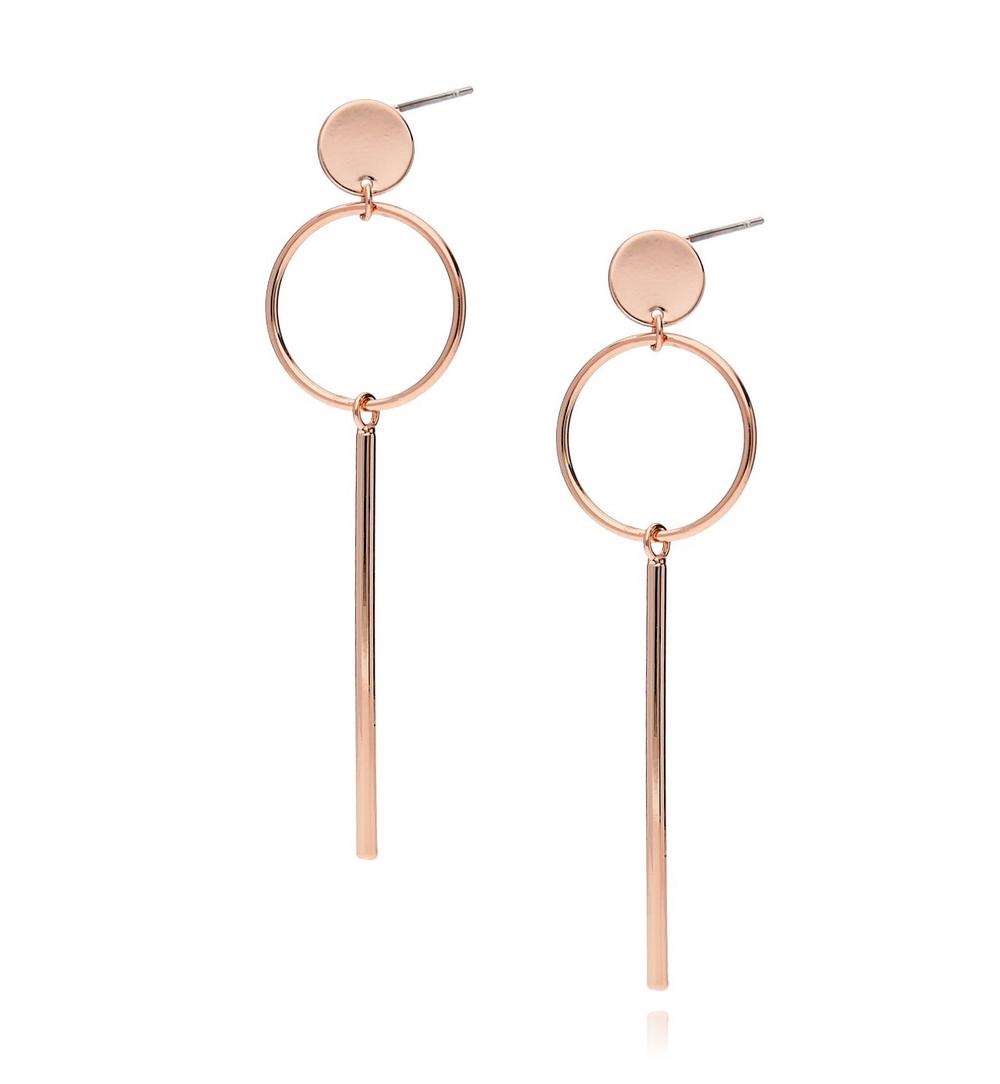 Kolczyki złote wiszące kółka różowe KRG0443