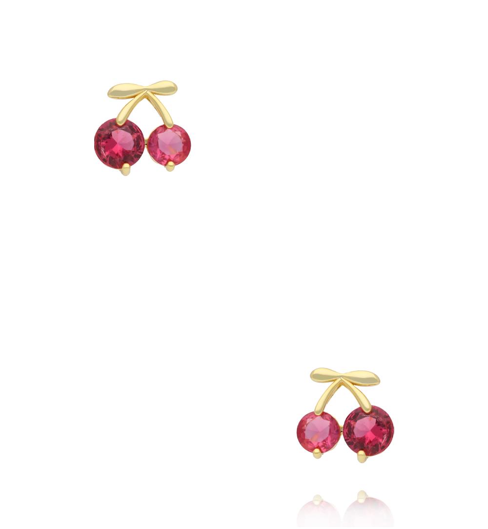 Kolczyki wiszące w kształcie wiśni z czerwonymi cyrkoniami KSS2258