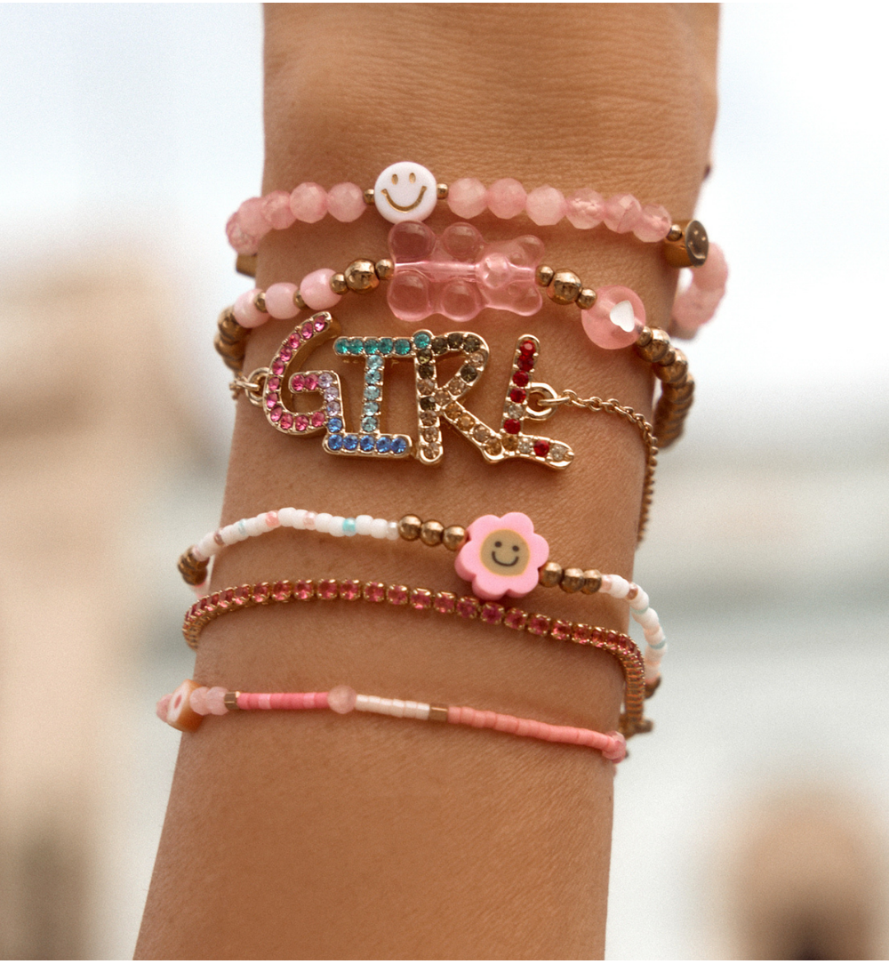 Bransoletka cienka złota z malinowymi kryształkami Este BSS0148