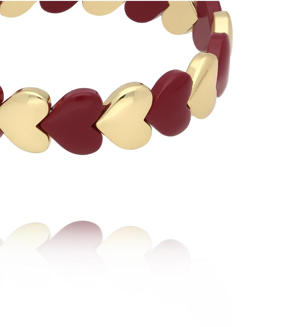 Bransoletka elastyczna z serduszkami w odcieniu bordo i złota BCR0084