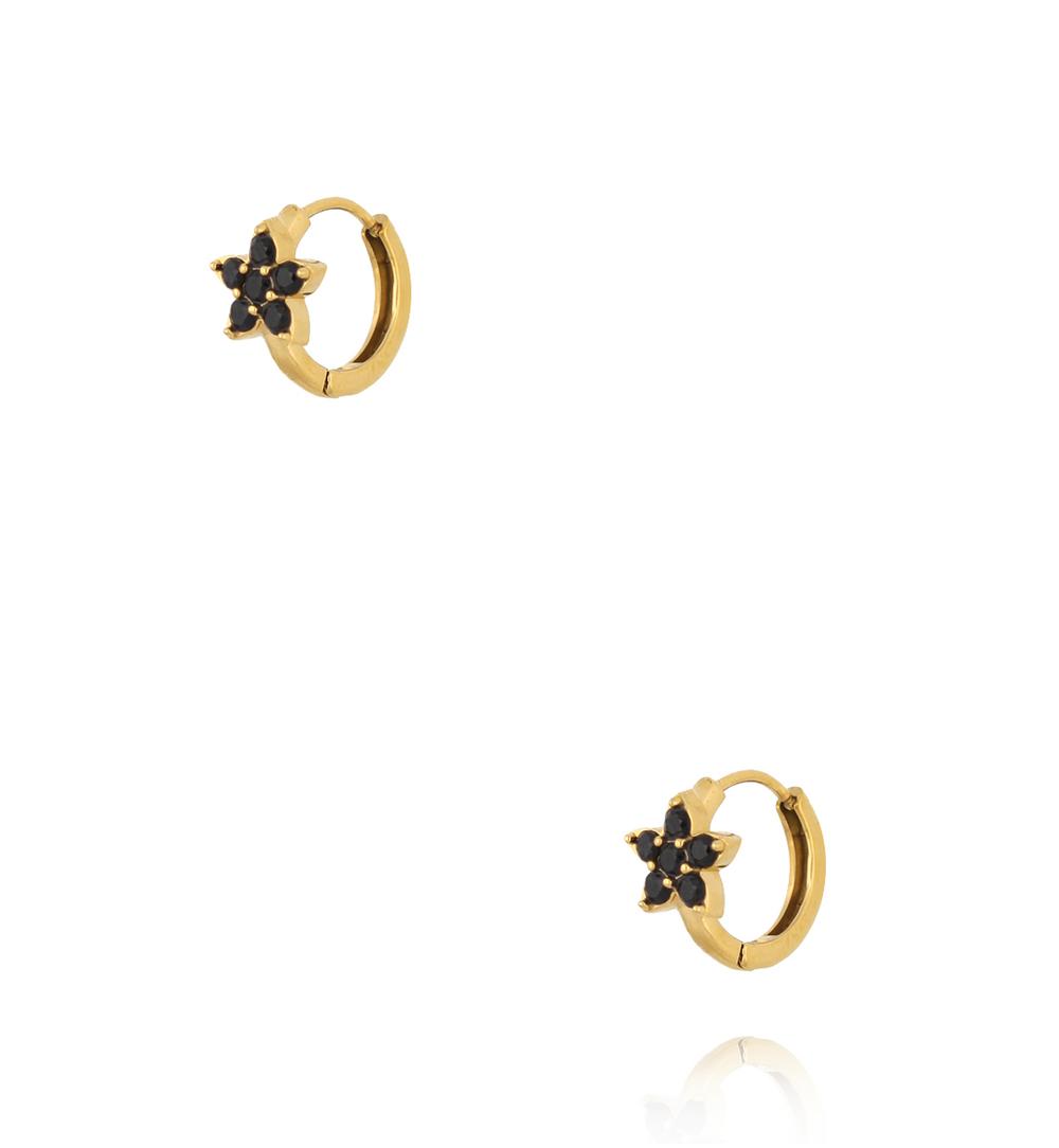 Kolczyki koła z czarnym kwiatuszkiem – złocone KSA2535