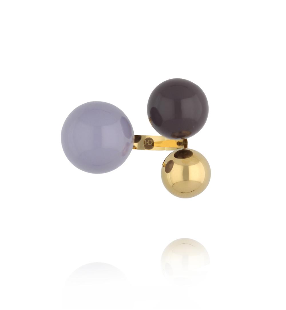 Pierścionek z kulkami w odcieniach szarości i lawendy PSA1127