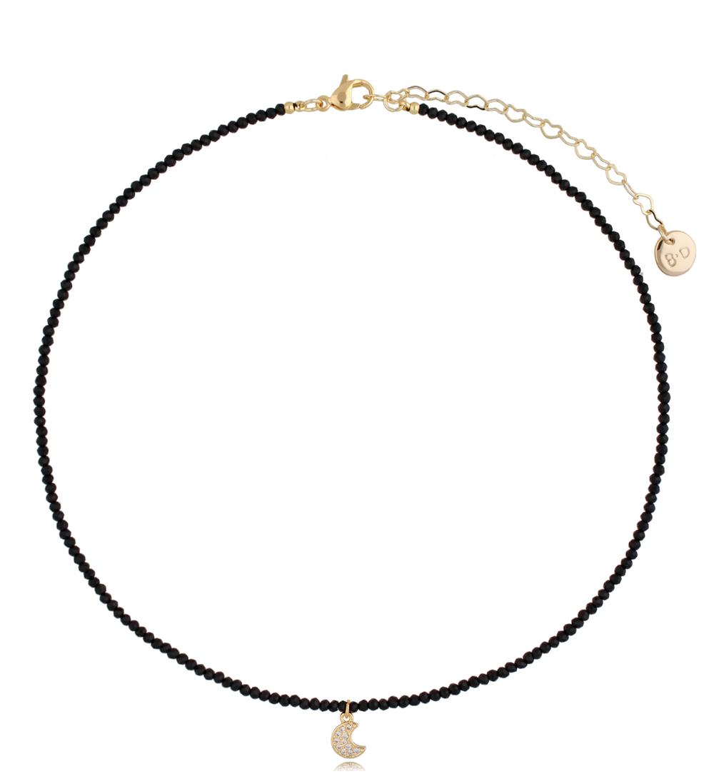 Naszyjnik z czarnymi turmalinami i księżycem Dike NTW0513