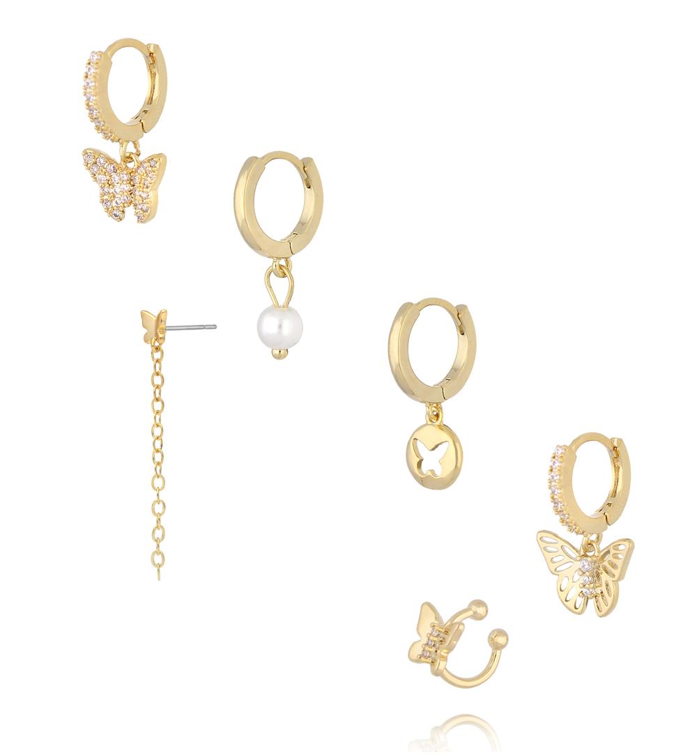 Zestaw złotych kolczyków z motywem motyla KLU0186
