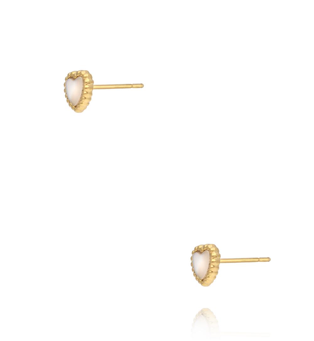 Kolczyki wkrętki w kształcie serca z masą perłową złote KSY0617