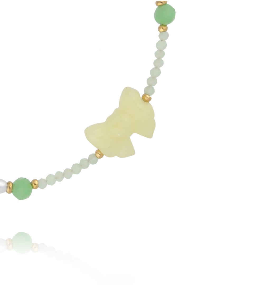 Bransoletka z zielonymi jadeitami i kokardką BPA0603