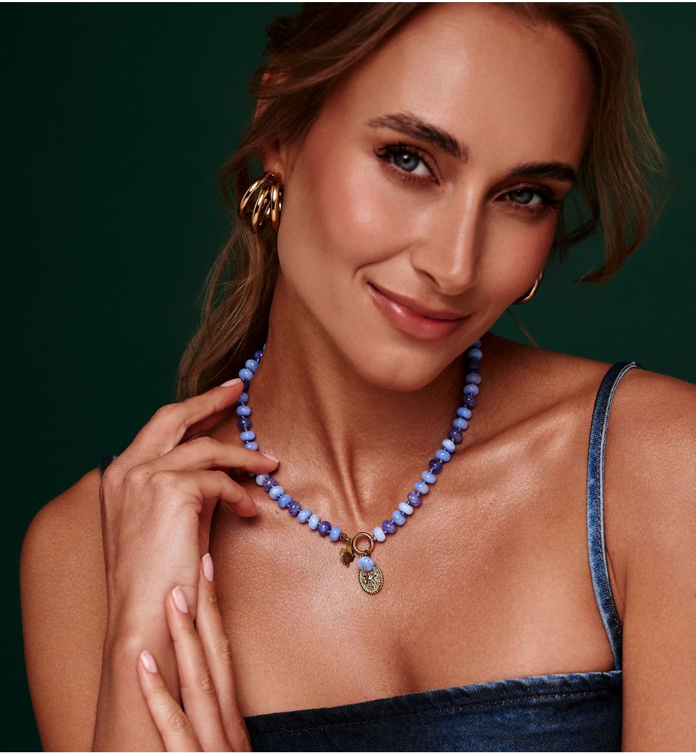 Zestaw biżuterii z niebieskich kamieni z zawieszkami ZN0200