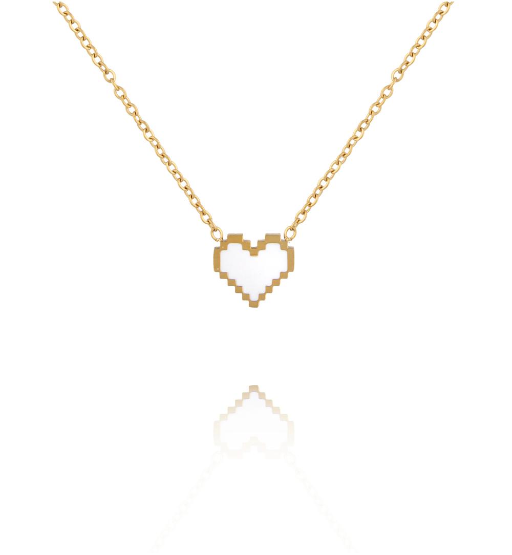 Naszyjnik z ażurowym sercem w stylu pixel w kolorze złota NSY0929
