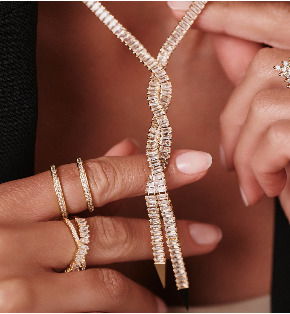 Pierścionek z podwójną linią cyrkonii złoty PSS0195