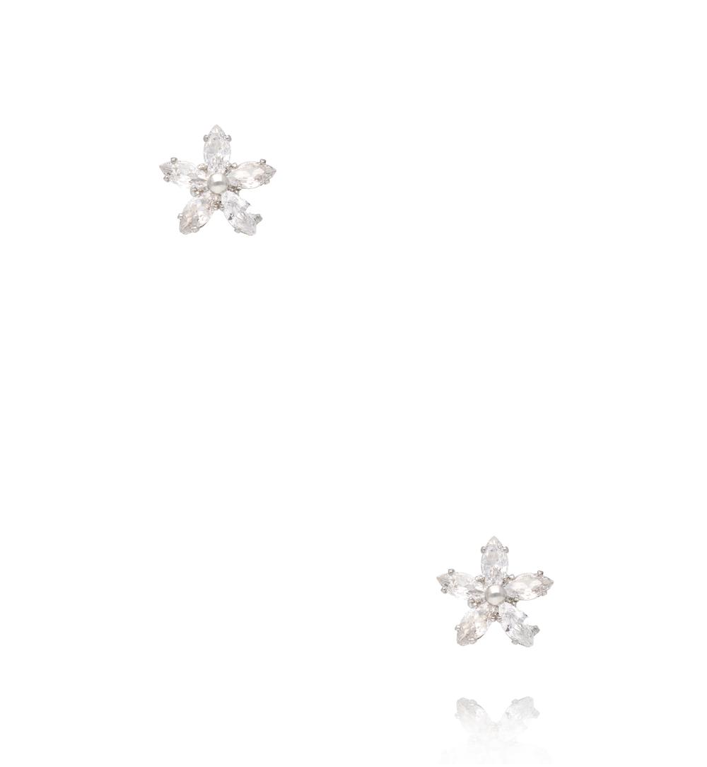 Zestaw srebrnych kolczyków z cyrkoniami – serce, kwiat i motyl KMB0027