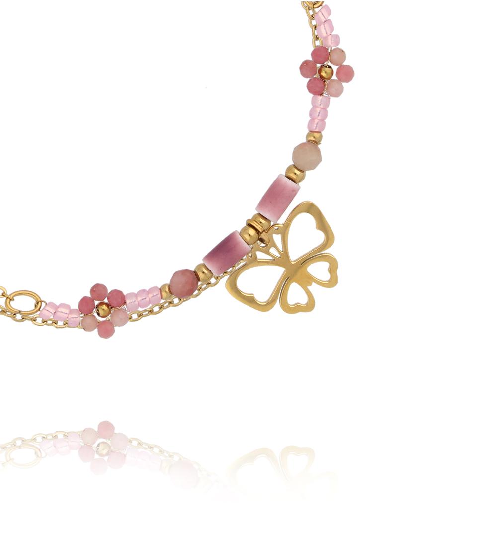 Bransoletka z rodonitem i zawieszką motyla BSY0534