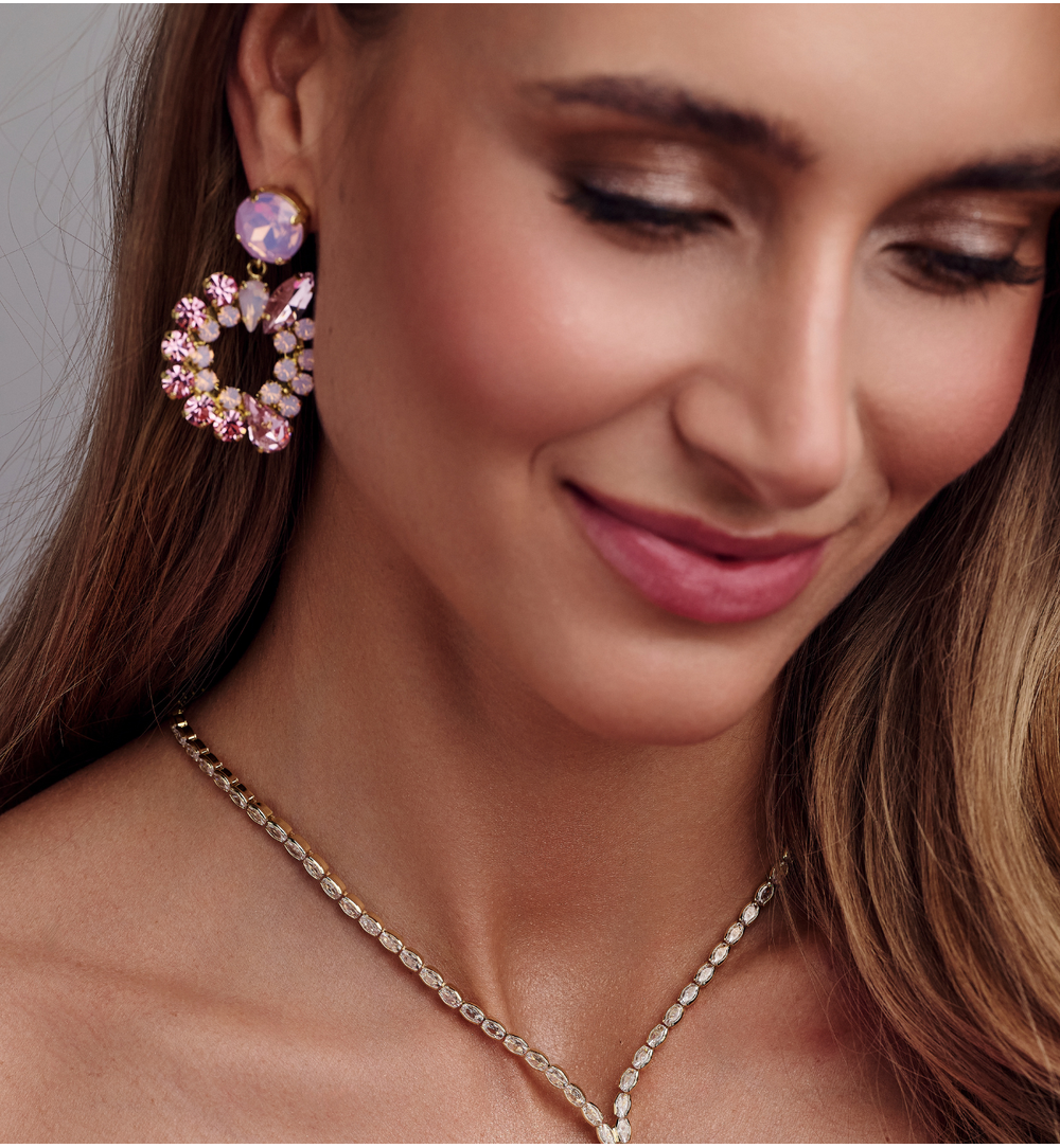 Kolczyki złote wiszące z różowymi cyrkoniami KSS2216